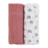Set 2 scutece PetiteMars din muselina de bambus Misty Rose Rainbow hipoalergenice 120 x 120 cm multicolor