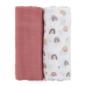 Set 2 scutece PetiteMars din muselina de bambus Misty Rose Rainbow hipoalergenice 120 x 120 cm multicolor