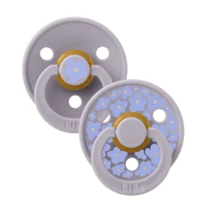 Set 2 suzete Bibs Colour Studio Collection Flower Latex tetina rotunda 0 luni+ Fossil Grey