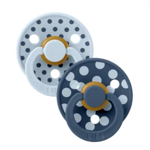 Set 2 suzete Bibs Colour Studio Collection Polka Dots tetina rotunda 6 luni+ Baby BlueSteel Blue