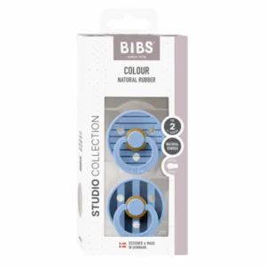 Set 2 suzete Bibs Colour Studio Collection Stripe Latex tetina rotunda 6 luni+ Sky Blue