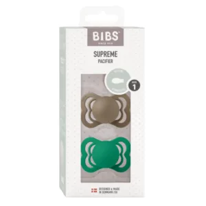Set 2 suzete Bibs Supreme Silicon tetina simetrica 0 luni + Dark OakEvergreen