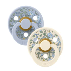 Set 2 suzete Bibs x Liberty Colour Eloise Latex tetina rotunda 6 luni+ Dusty BlueIvory