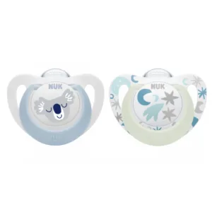 Set 2 suzete Nuk Star Day Night silicon 0-6 luni M1 bleu