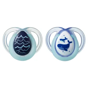 Set 2 suzete ortodontice din silicon Tommee Tippee Night 0-6 luni Whale