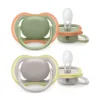 Set 2 suzete silicon Avent Ultra Air 0-6 luni verde si gri