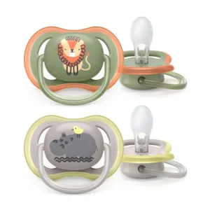 Set 2 suzete silicon Avent Ultra Air 6-18 luni Leu si Hipopotam