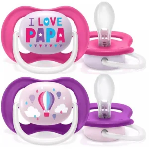 Set 2 suzete silicon Avent Ultra Air Happy Girl 6-18 luni