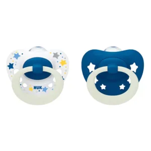 Set 2 suzete silicon Nuk Signature Night 6-18 luni Blue White Boy