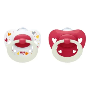 Set 2 suzete silicon Nuk Signature Night 6-18 luni Red White Girl
