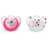 Set 2 suzete silicon glow in the dark Nuk Star Night 6-18 luni Girl