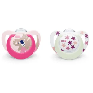 Set 2 suzete silicon glow in the dark Nuk Star Night 6-18 luni Girl
