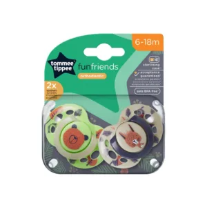 Set 2 suzete silicon ortodontice Tommee Tippee Fun Friends 6-18 luni Green Bear