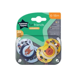Set 2 suzete silicon ortodontice Tommee Tippee Fun Friends 6-18 luni Yellow Bear