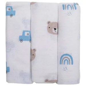 Set 3 Scutece Nou nascuti Muselina FreeON 80x80 alb albastru bej