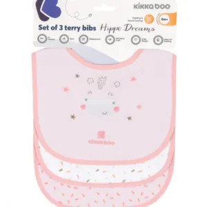 Set 3 bavete KikkaBoo Terry cu inchidere velcro Hippo Dreams Pink