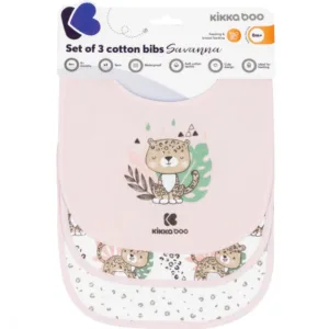 Set 3 bavete KikkaBoo cu inchidere cu velcro Savanna Pink