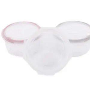 Set 3 mini caserole stocare si depozitare mancare pentru bebelusi din sticla cu capac BO Jungle roz 360 ml