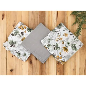 Set 3 museline MimiNu Botanica Grey multifunctionale din bumbac 30x30 cm