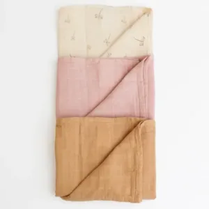 Set 3 museline multifunctionale din bumbac organic 60x60 cm Onino Hug.me Pure bloom