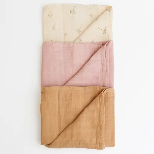 Set 3 museline multifunctionale din bumbac organic 60x60 cm Onino Hug.me Pure bloom