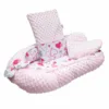 Set 3 piese New Baby Luxury Baby Nest cu paturica si pernuta in forma de inima Minky Hearts Pink
