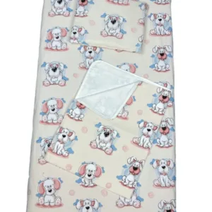 Set 3 piese paturica cu cearsaf si pernuta 140x70 cm Catelusi