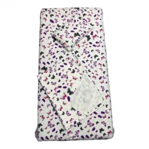 Set 3 piese paturica cu cearsaf si pernuta 140x70 cm Fluturasi gri-mov
