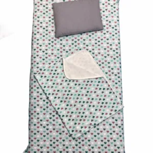 Set 3 piese paturica cu cearsaf si pernuta 140x70 cm Inimioare verzui