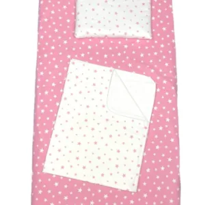 Set 3 piese paturica cu cearsaf si pernuta 140x70 cm Mix stelute roz
