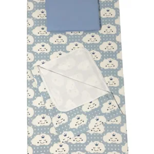 Set 3 piese paturica cu cearsaf si pernuta 140x70 cm Norisori zambareti albastri