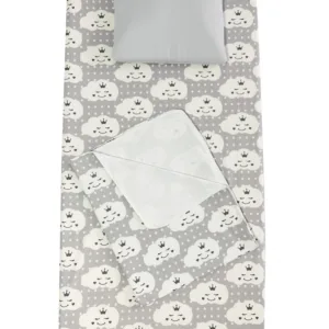 Set 3 piese paturica cu cearsaf si pernuta 140x70 cm Norisori zambareti gri