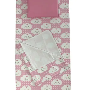 Set 3 piese paturica cu cearsaf si pernuta 140x70 cm Norisori zambareti roz