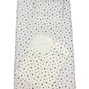 Set 3 piese paturica cu cearsaf si pernuta 140x70 cm Stelute bleumarin pe alb