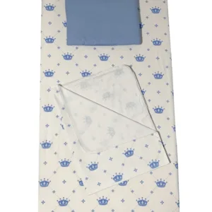Set 3 piese paturica cu cearsaf si pernuta 160x80 cm Coronite albastre