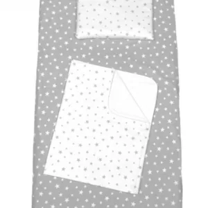 Set 3 piese paturica cu cearsaf si pernuta 160x80 cm Mix stelute gri
