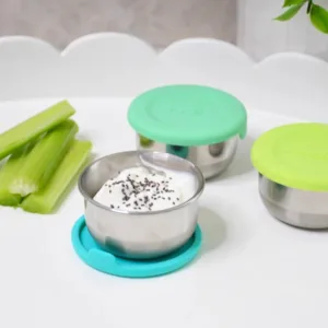 Set 3 recipiente mini Melii bleu mint lime din inox cu capac silicon