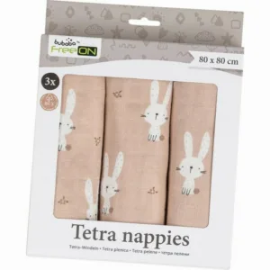 Set 3 scutece Bubaba Tetra Beige Bunnies din bumbac 80x80 cm