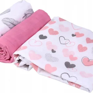 Set 3 scutece de muselina pentru copii BabyMam Pink Heart