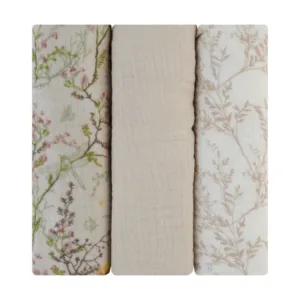 Set 3 scutece din muselina KikkaBoo 75x75 cm Secret Garden Beige