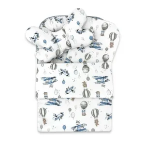 Set 4 in 1 cosulet pentru bebelusi MimiNu Baby Cocoon 75x55 cm Blue Plane