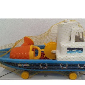 Set 4 jucarii plaja cu barca de pescuit Mobidiky Blue
