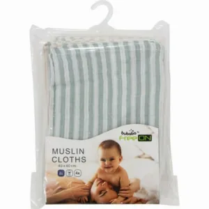 Set 4 lavete din muselina Bubaba Green Stripes 40x40 cm