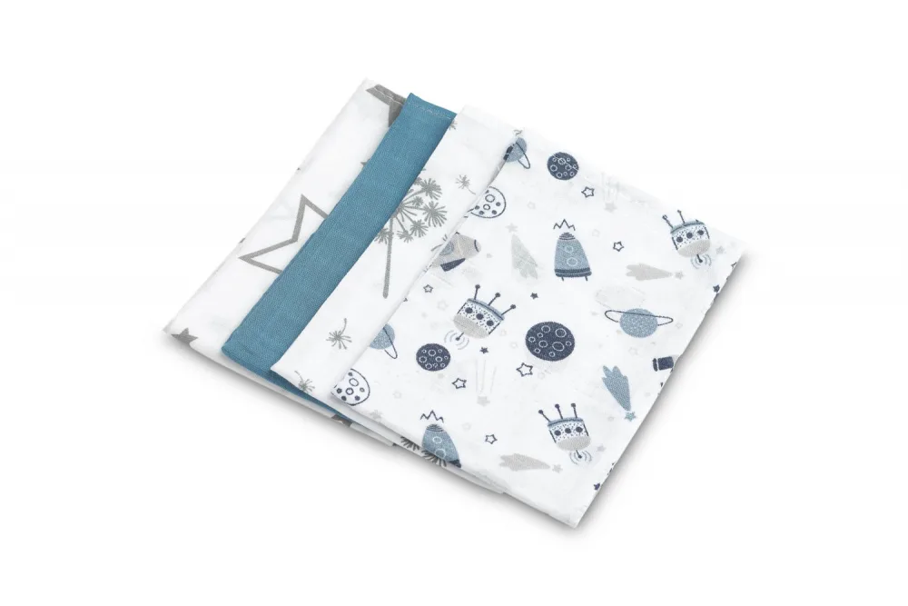 Set 4 mini prosopele Sensillo Spit Up Blue 35x35 cm din muselina