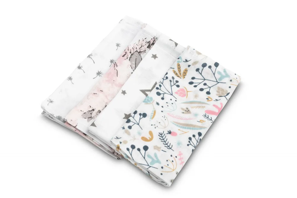 Set 4 mini prosopele Sensillo Spit Up Pink 35x35 cm din muselina