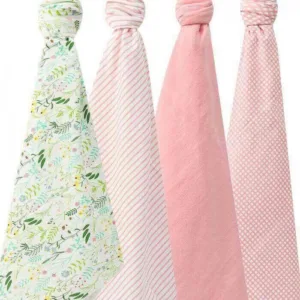 Set 4 paturici subtiri din bumbac pentru bebelusi VerdeRoz