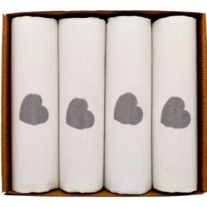 Set 4 scutece Lux din bumbac eco 70x80 cm Silver Hearts