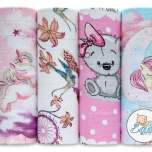 Set 4 scutece din bumbac Lux 70x80 cm model Pink Girl 5929