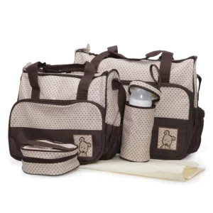 Set 5 piese cu Geanta multifunctionala pentru mamici Cangaroo Mama Bag Stella Brown compartimente practice