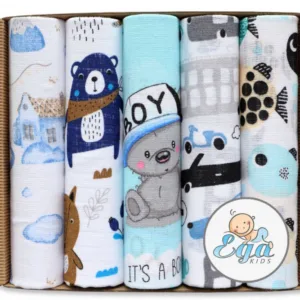 Set 5 scutece din muselina 70x80 cm Eco Box Blue Boy